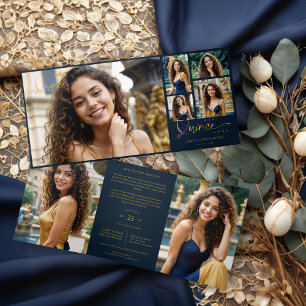 "Navy Blue Quinceañera Invitations" "Trendy Quince Tri-Fold Invitation