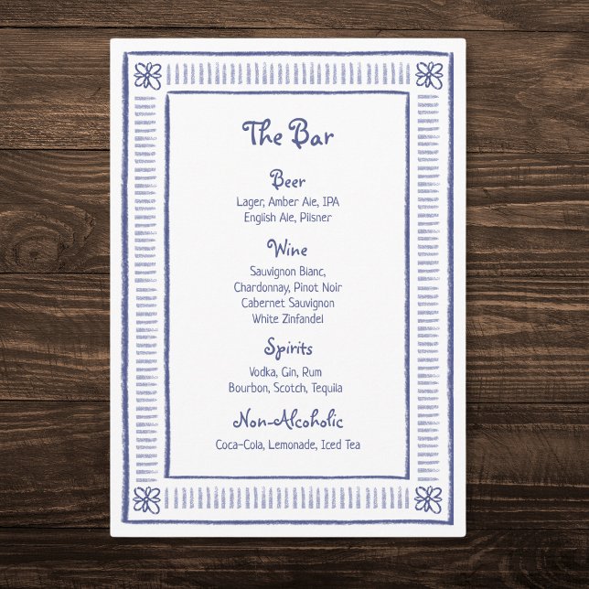 Navy Blue Quirky Playful Hand Drawn Wedding Bar Menu (Creator Uploaded)