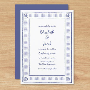 Navy Blue Quirky Playful Hand Drawn Wedding Invitation