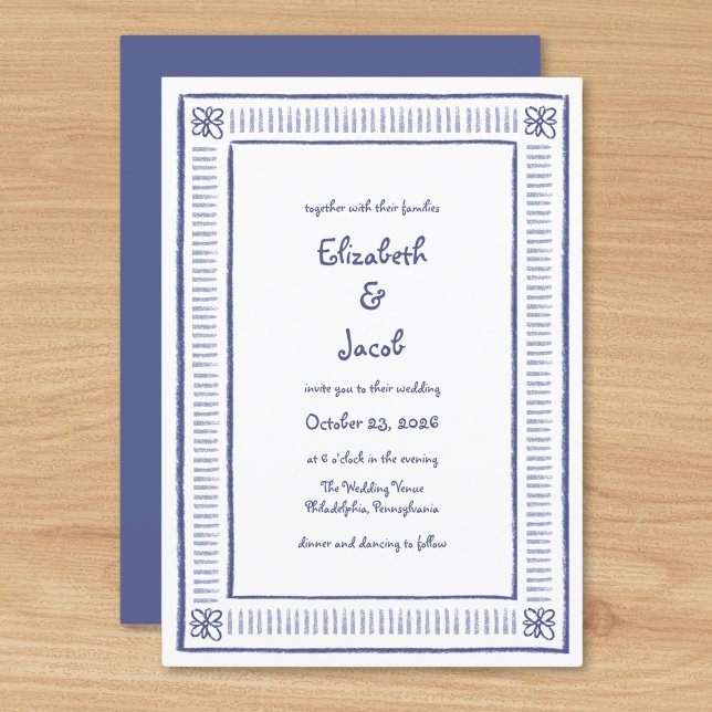 Navy Blue Quirky Playful Hand Drawn Wedding  Invitation (Creator Uploaded)