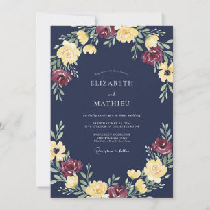 Navy Blue Radiant Floral Wedding Invitation