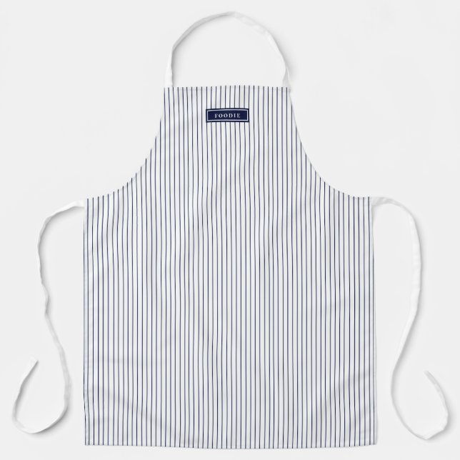 Navy Blue Railroad Stripe Bistro Foodie Apron (Front)