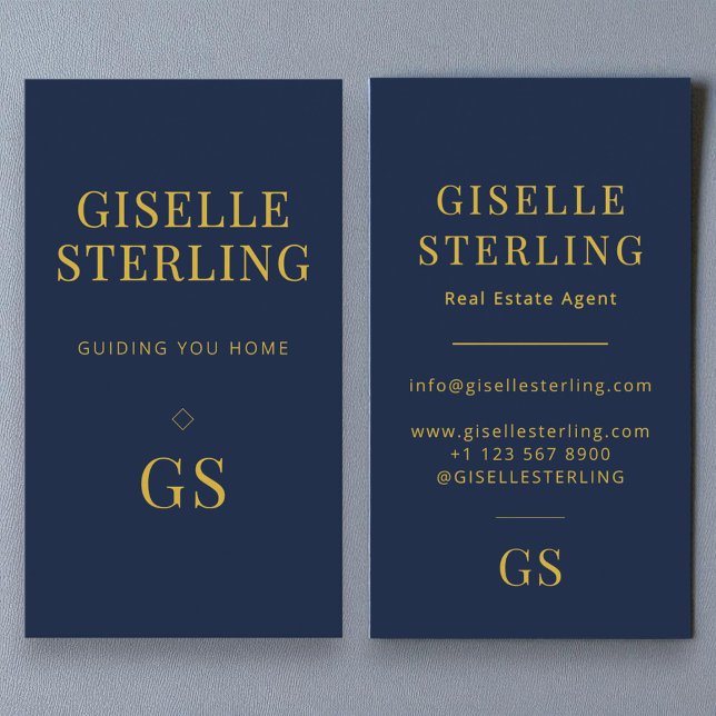 Navy Blue Real Estate Agent Minimalist Monogram Business Card (Creator Uploaded)