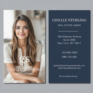 Navy Blue Real Estate Agent Photo Professional Business Card