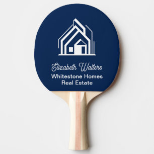 Navy Blue Real Estate Company Custom Realtor Ping Pong Paddle