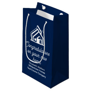 Navy Blue Real Estate Company Custom Realtor Small Gift Bag
