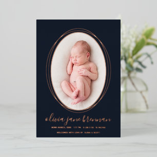 Navy Blue Real Foil Birth Announcement