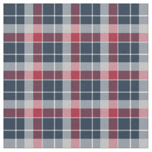 Navy Blue, Red and Grey Sporty Plaid Fabric
