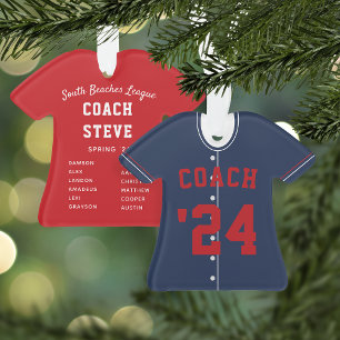 Navy Blue & Red Baseball Coach Team Jersey Ornament