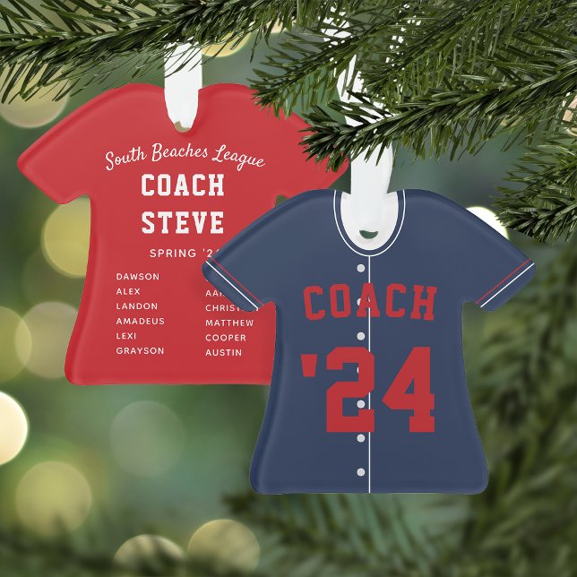 Navy Blue & Red Baseball Coach Team Jersey Ornament (Creator Uploaded)