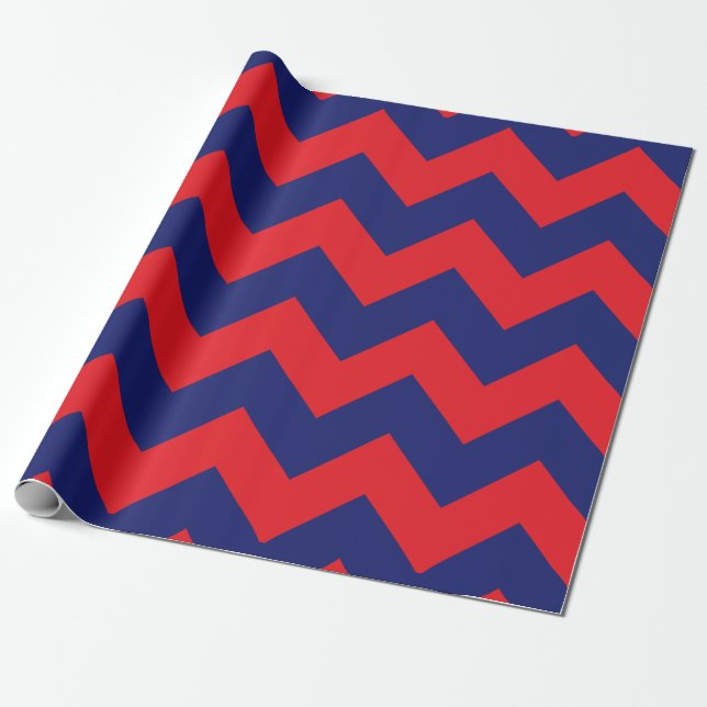 Navy Blue & Red Chevron | Any Length | Custom Wrapping Paper (Unrolled)