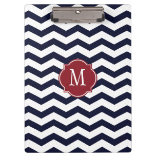Navy Blue & Red Chevron Monogram Clipboard