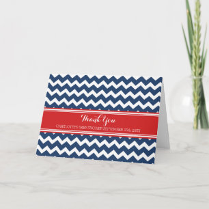 Navy Blue Red Chevrons Baby Shower Thank You Card