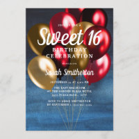 Navy Blue Red Gold Balloons Sweet 16