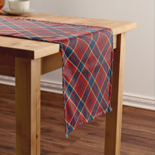Navy Blue Red Madras Plaid Pattern Short Table Runner
