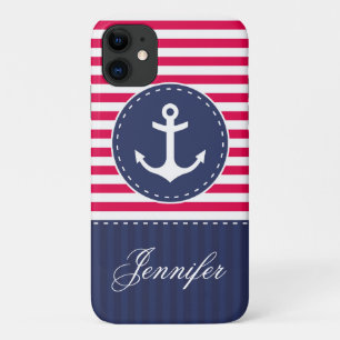 Navy Blue Red Pattern Anchor Customisable Case-Mate iPhone Case