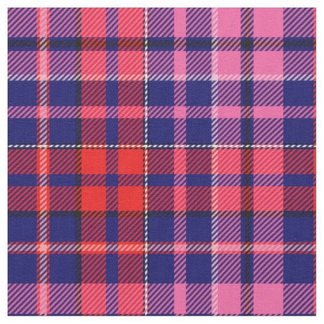Navy Blue Red Pink Plaid Tartan Design  Fabric (Close Up)