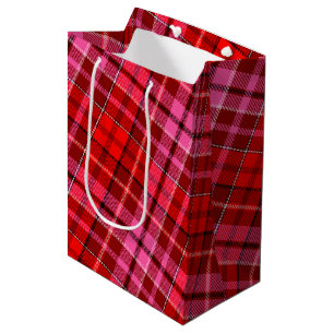 Navy Blue Red Pink Plaid Tartan Design  Medium Gift Bag