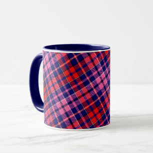 Navy Blue Red Pink Plaid Tartan Design Mug