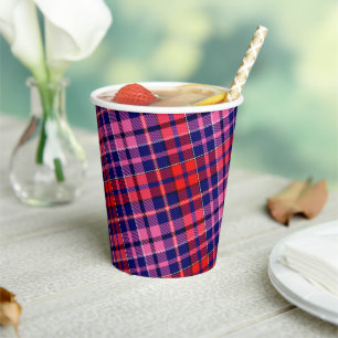 Navy Blue Red Pink Plaid Tartan Design Paper Cups