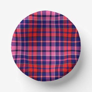 Navy Blue Red Pink Plaid Tartan Design Paper Plate