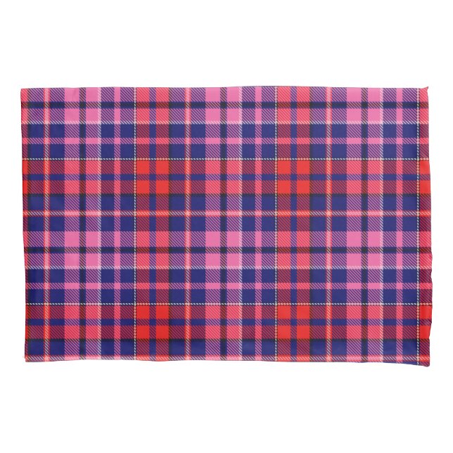 Navy Blue Red Pink Plaid Tartan Design  Pillowcase (Front)