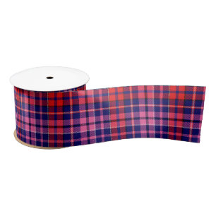 Navy Blue Red Pink Plaid Tartan Design  Satin Ribbon