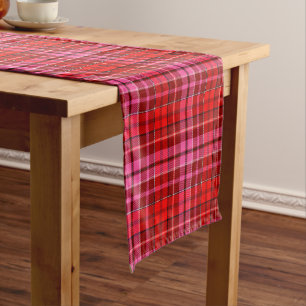 Navy Blue Red Pink Plaid Tartan Design  Short Table Runner