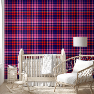 Navy Blue Red Pink Plaid Tartan Design Wallpaper