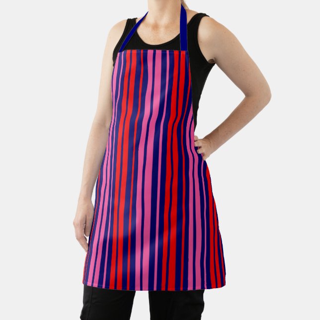 Navy Blue Red Pink Vertical Stripes Design   Apron (Insitu)