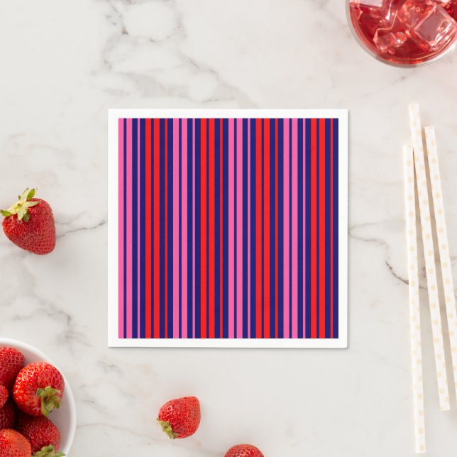 Navy Blue Red Pink Vertical Stripes Design   Napkin (Insitu)