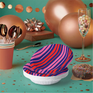 Navy Blue Red Pink Vertical Stripes Design Paper Plate
