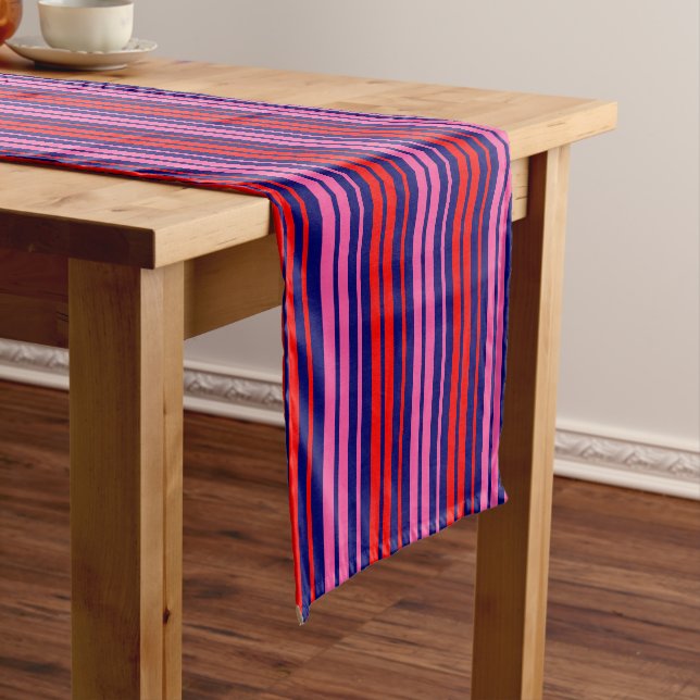 Navy Blue Red Pink Vertical Stripes Design   Short Table Runner (In Situ)