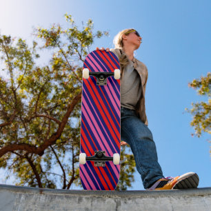 Navy Blue Red Pink Vertical Stripes Design Skateboard