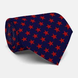 Navy Blue Red Star Pattern Work, Graduation, Gift Tie