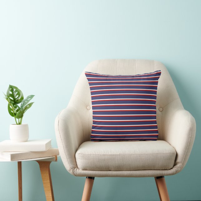 Navy Blue Red Stripe Pattern Cushion (Chair)