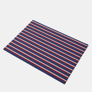 Navy Blue Red Stripe Pattern Doormat