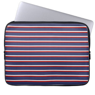 Navy Blue Red Stripe Pattern Laptop Sleeve