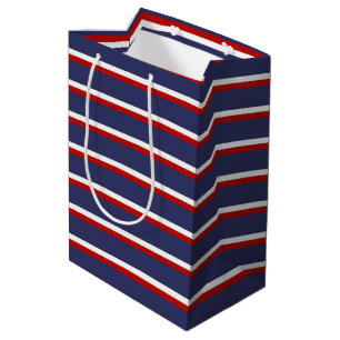 Navy Blue Red Stripe Pattern Medium Gift Bag