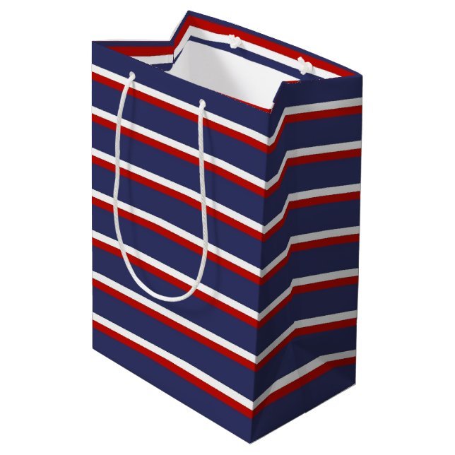 Navy Blue Red Stripe Pattern Medium Gift Bag (Back Angled)