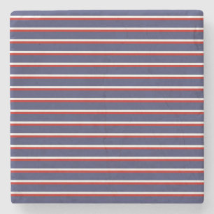 Navy Blue Red Stripe Pattern Stone Coaster