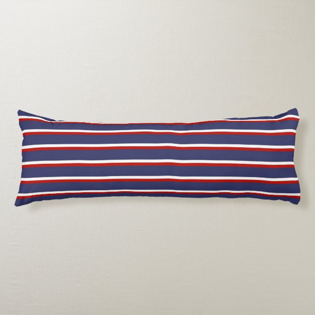 Navy Blue Red Striped Modern Stylish Pattern Body Cushion (Front)