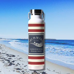 Navy blue red striped water sports accessory bottle