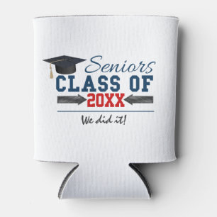 Navy Blue Red Typography Graduation Can cooler
