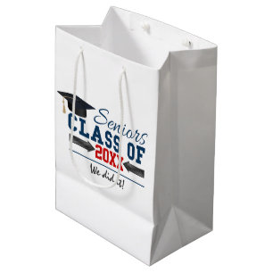 Navy Blue Red Typography Graduation  Gift Bag