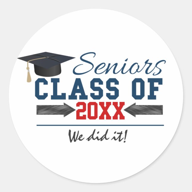 Navy Blue Red Typography Graduation  Stickers (Front)
