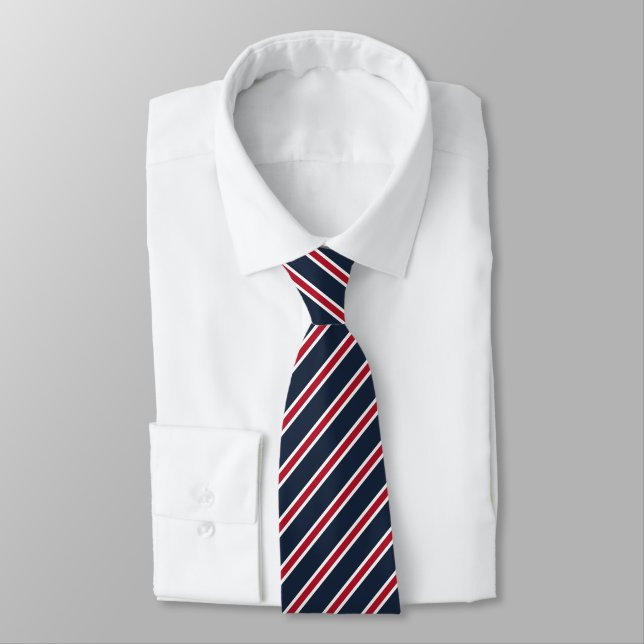 Navy Blue Red White Candy Stripe  Tie (Tied)