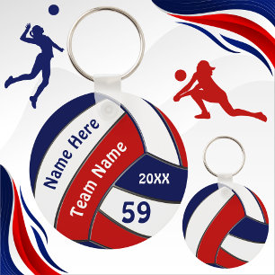 Navy Blue, Red, White, Volleyball Team Gift Ideas Key Ring