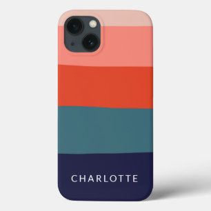 Navy Blue Red Wide Abstract Stripe Personalised iPhone 13 Case