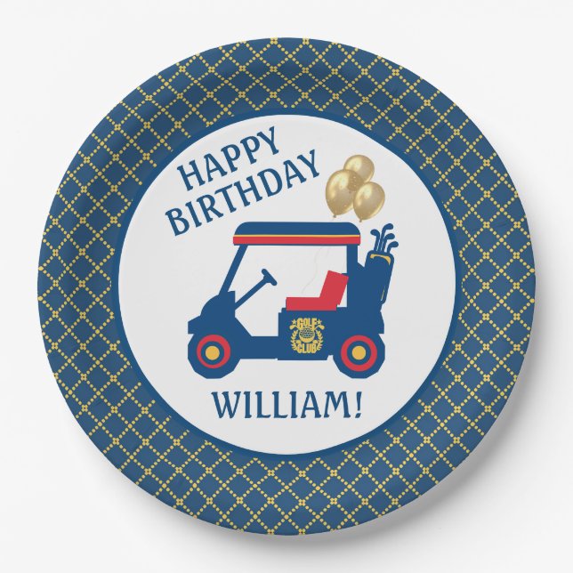 Navy Blue Red Yellow Personalised   Paper Plate (Front)